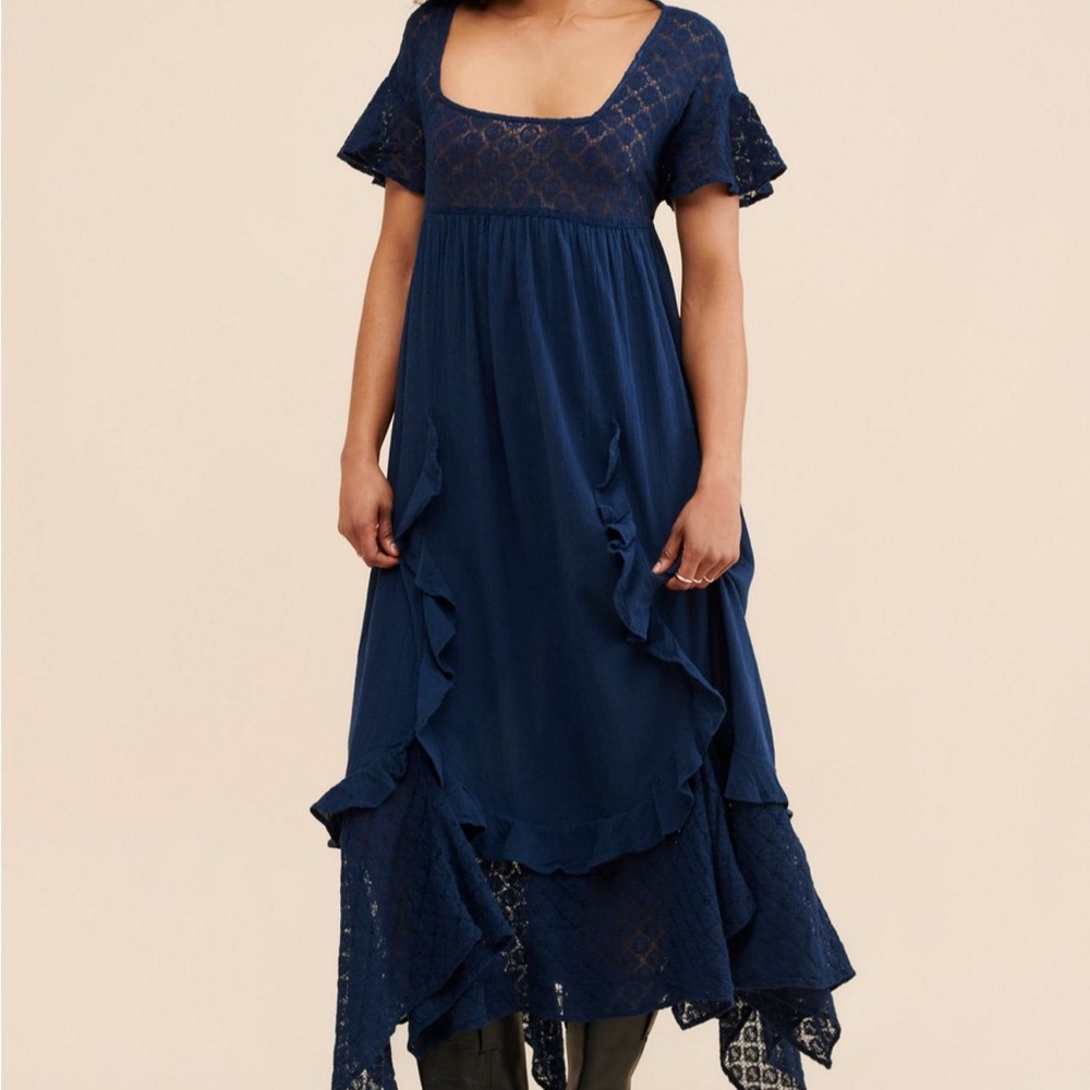 Free People blue flowy dress size large Free-est Bring the Romance midi dress